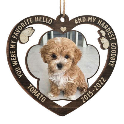 My Favorite Hello And My Hardest Goodbye - Personalized Custom Heart Shaped Wood Christmas Ornament
