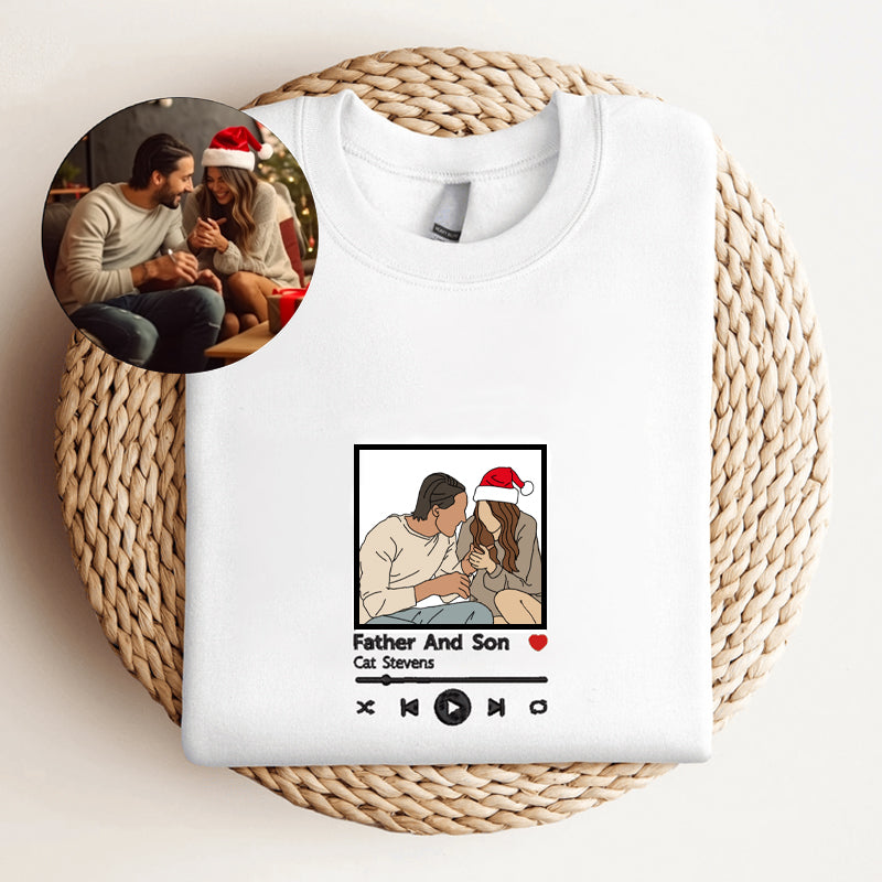 Gifts For Christmas Custom Embroidered Sweatshirt Portrait Music Player Family Gift
