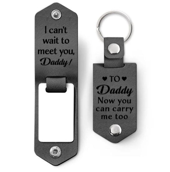 Custom Photo Daddy I Can't Wait To Meet You - Personalized Leather Photo Keychain-ilovevango