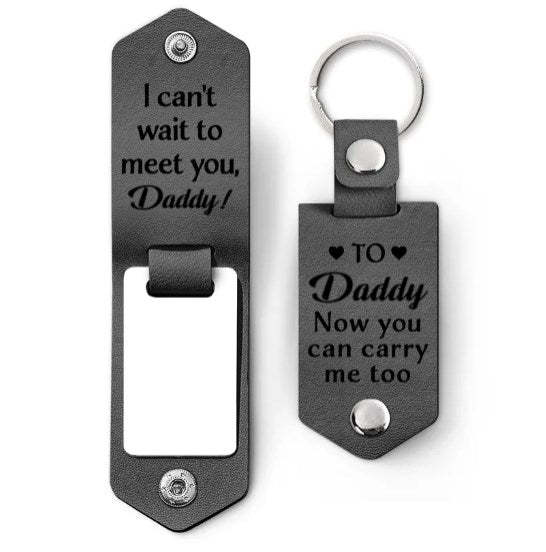 Custom Photo Daddy I Can't Wait To Meet You - Personalized Leather Photo Keychain-ilovevango