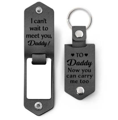 Custom Photo Daddy I Can't Wait To Meet You - Personalized Leather Photo Keychain-ilovevango