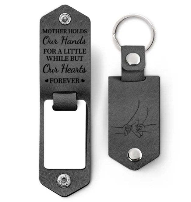 Custom Photo Mother Holds My Heart Forever - Gift For Mom, Mama - Personalized Leather Photo Keychain-ilovevango