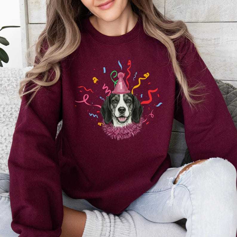 Custom Birthday Dog Sweatshirt, Personalized Pet Photo Hoodie, Dog or Cat Party Sketch Drawing