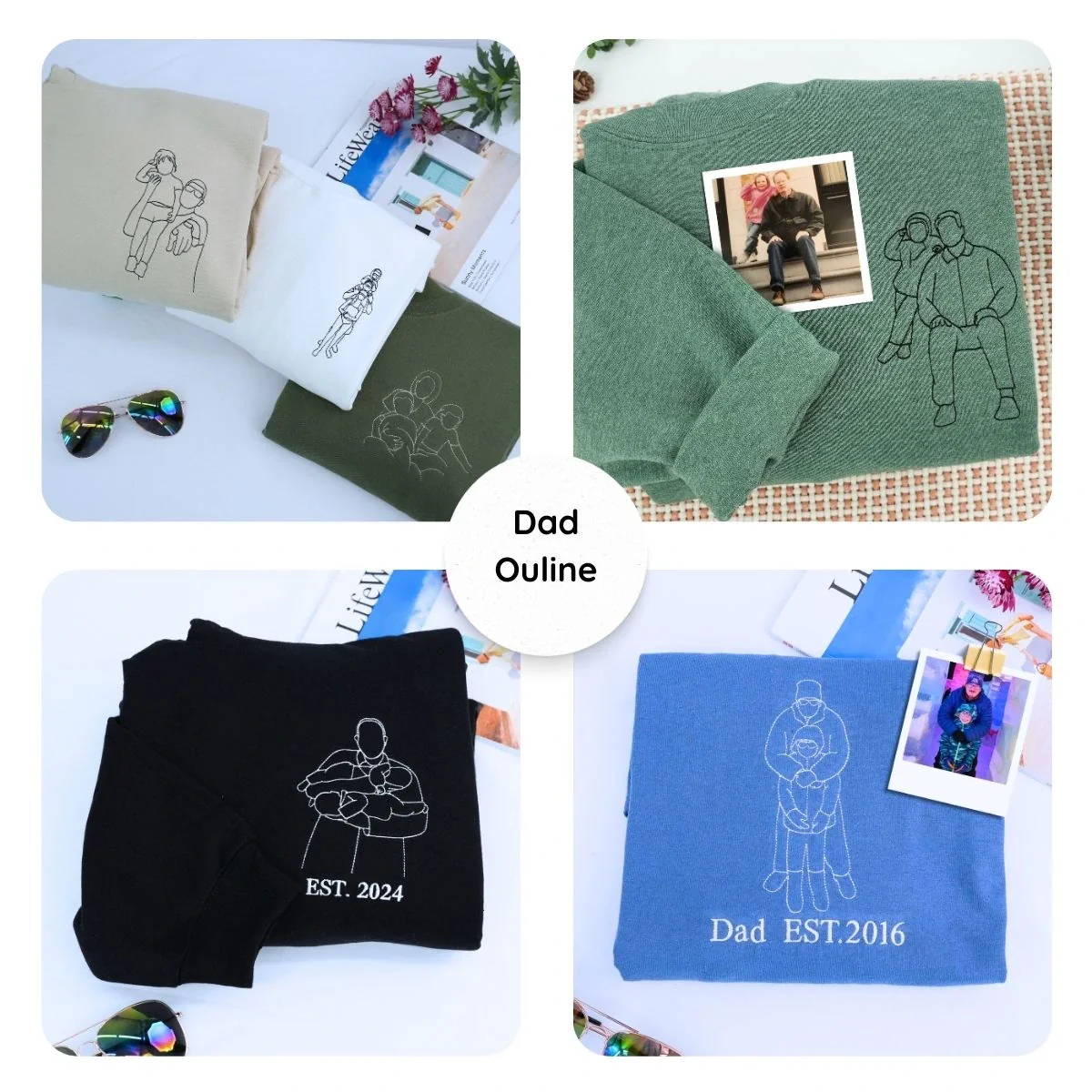 Pamaviva Custom Dad Portrait Outline Embroidered Sweatshirt Personalized Papà Papá Pai Gift