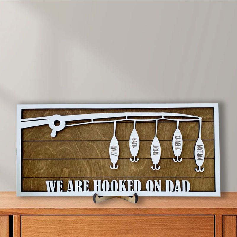 Personalized Fishing Rod Custom Family Name Wooden Frame for Dad-ilovevango