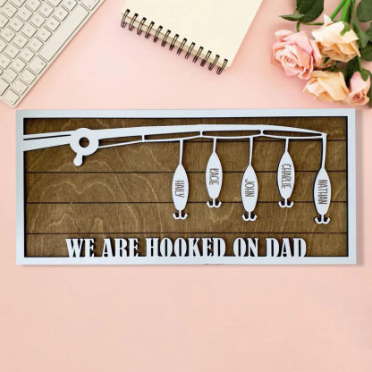 Personalized Fishing Rod Custom Family Name Wooden Frame for Dad-ilovevango