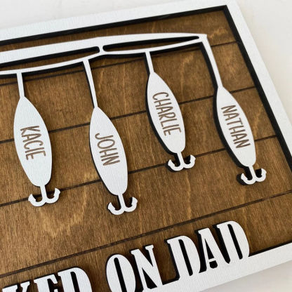 Personalized Fishing Rod Custom Family Name Wooden Frame for Dad-ilovevango