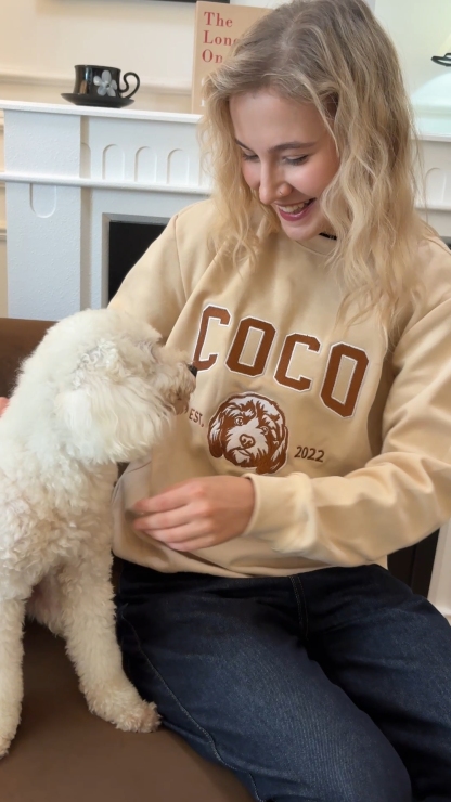 PetFiestas® Custom Pet Varsity Style Embroidered Sweatshirt Hoodie T-shirt