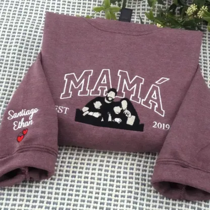 Mama Sweatshirt with Photo, Custom Embroidered Crewneck Mama and Kids Portrait, Mother's Day Gifts, Best Gift for Mom