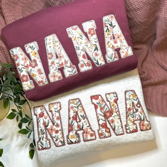 Custom Embroidered MAMA/NANA Floral Applique Sweatshirt