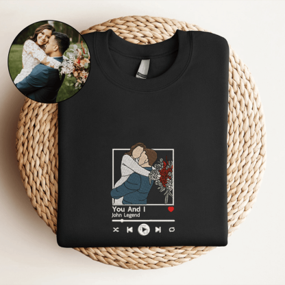 Christmas Gifts Custom Roman Embroidered Sweatshirt Portrait Music Player Couple Family Gift