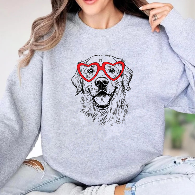 Custom Pet Valentine’s Day Sweatshirt - Personalized Dog/Cat Heart Glasses Graphic Crewneck