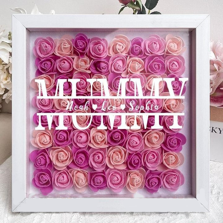 Personalized Mum Flower Shadow Box With Kids Name