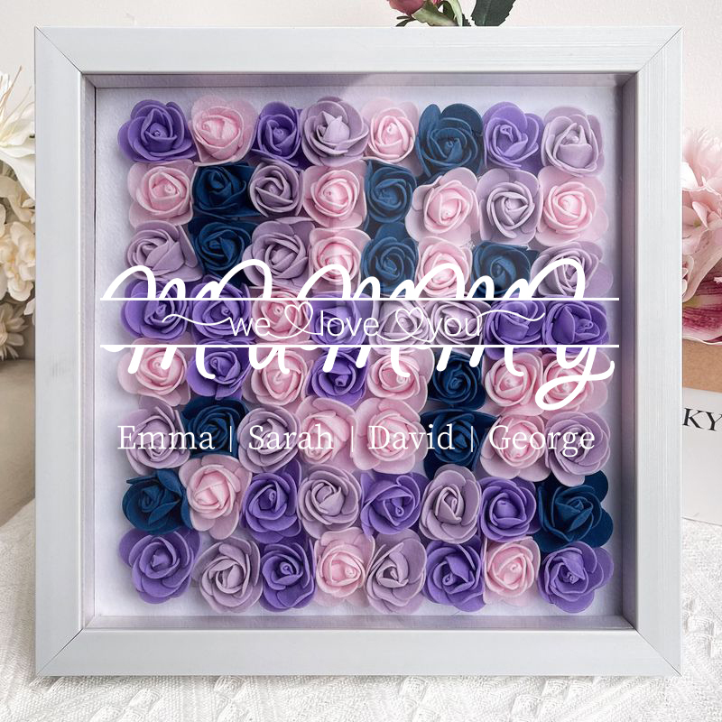 Mummy We Love You - Personalized Flower Shadow Box With Kid's Name