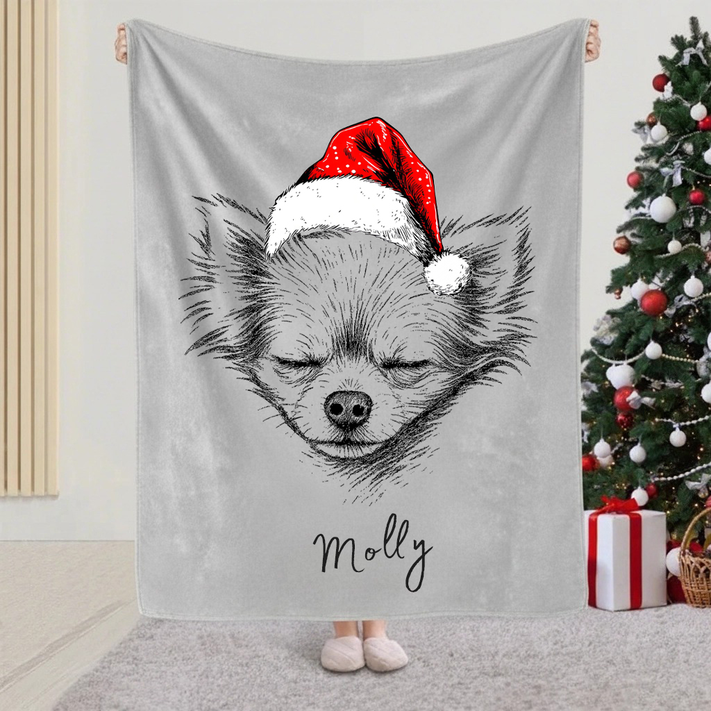 Custom Pet Christmas Blanket - Personalized Dog/Cat Santa Hat Blanket