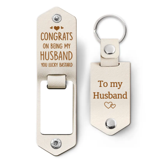 Custom Photo Congrats On Being My Husband - Anniversary Gift For Spouse, Lover, Couple - Personalized Leather Photo Keychain-ilovevango
