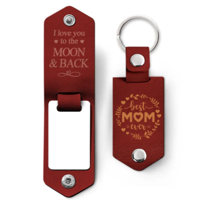 Custom Photo We Love You To The Moon And Back - Gift For Mom - Personalized Leather Photo Keychain
