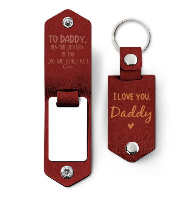 Custom Photo Now You Can Carry Me Too - Gift For Dad, Father, New Parents - Personalized Leather Photo Keychain-ilovevango