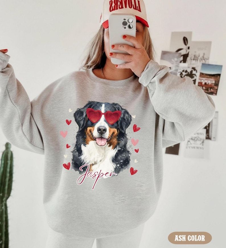 Custom Watercolor Style Pet Photo Valentine's Sweatshirt Hoodie T-shirt