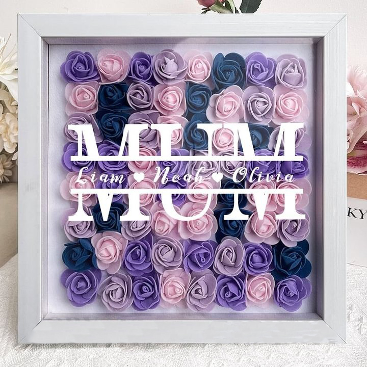 Personalized Mum Flower Shadow Box With Kids Name