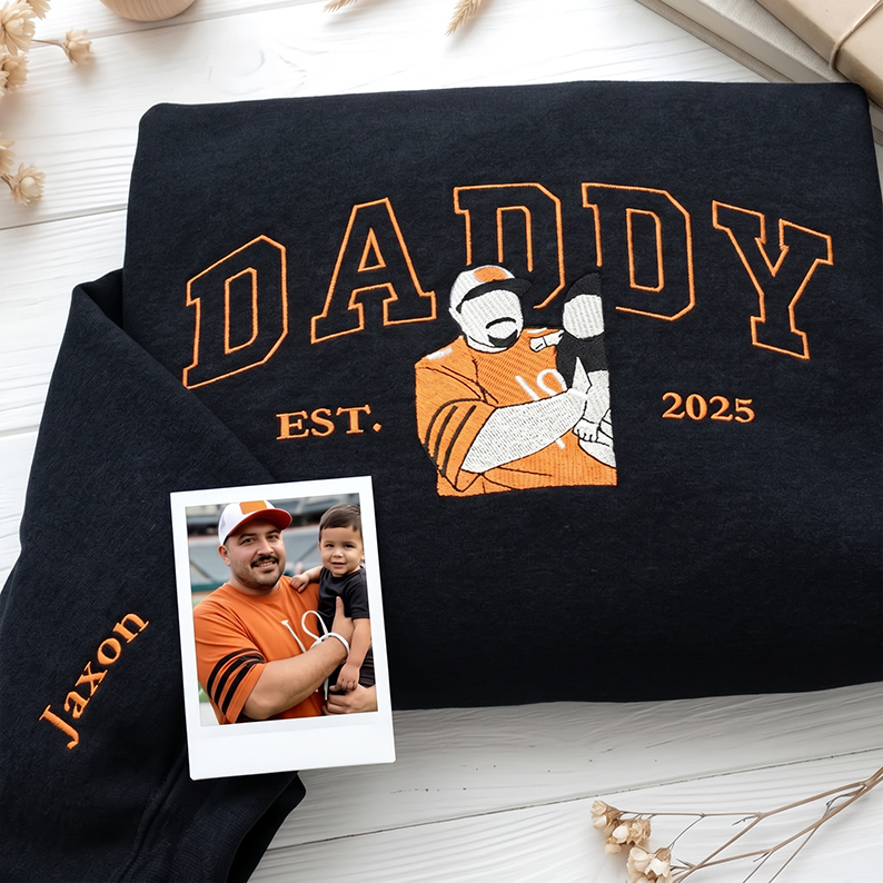 Custom Embroidered Dad Sweatshirt with Photo,Gift for Dad from Mom