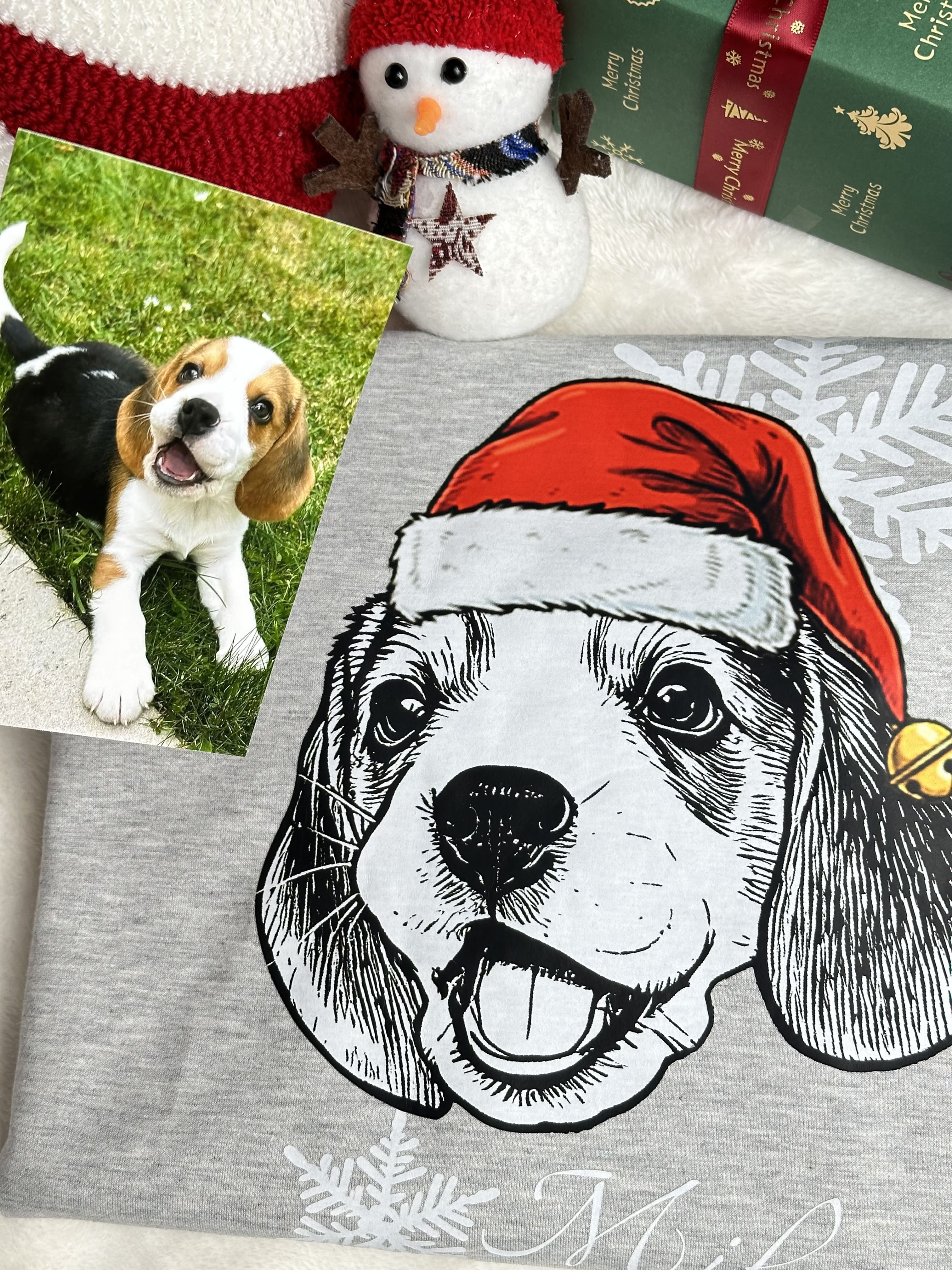Vintage Custom Santa Paws Christmas Dog Santa Hat Graphic Crewneck T-shirt