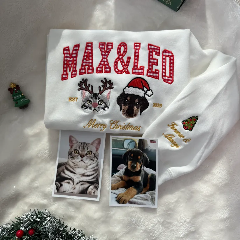 Personalized Pet Photo Embroidered Fashion Patch Sweatshirt With Side Bow