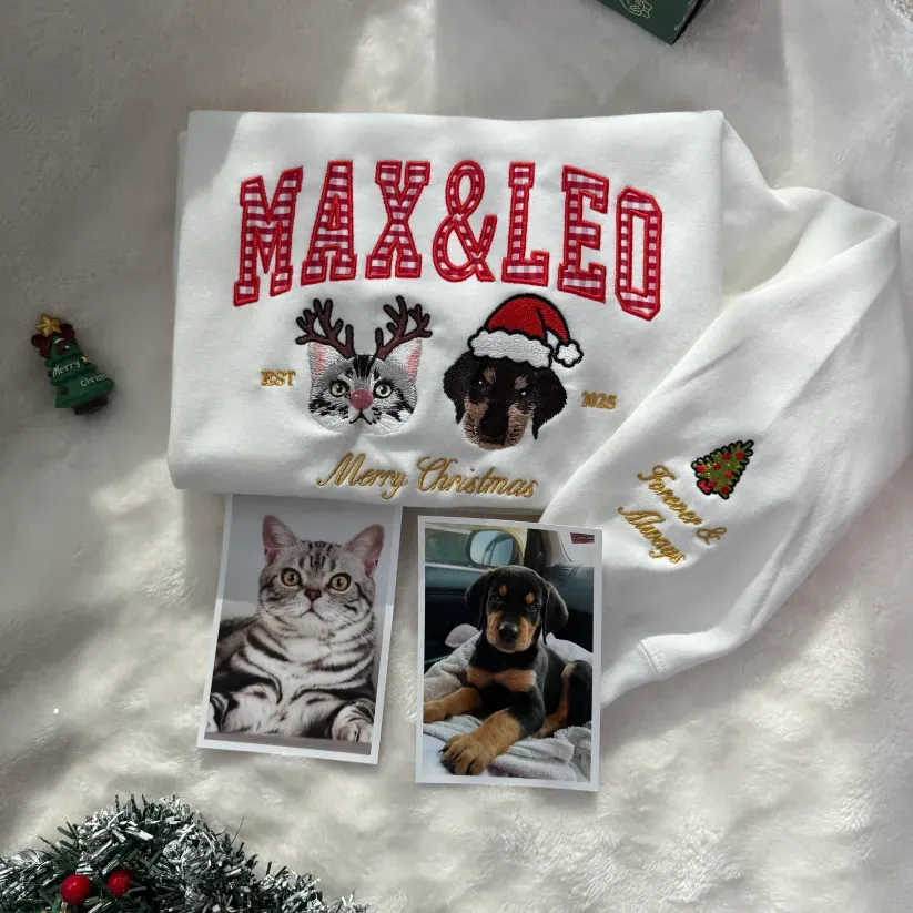 Personalized Pet Photo Embroidered Fashion Patch Sweatshirt With Side Bow