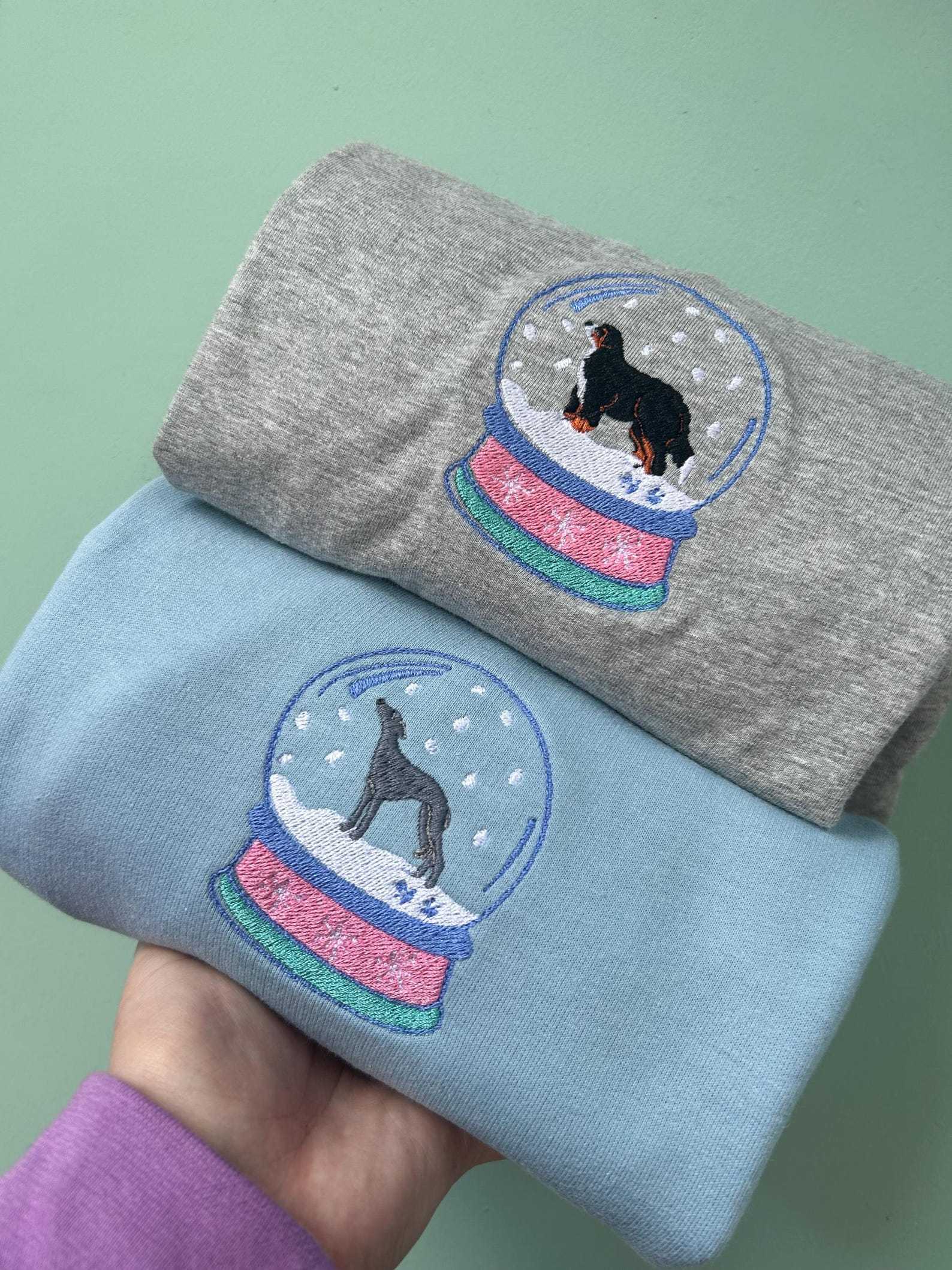 Custom Embroidered Dog Snow Globe Sweatshirt – Christmas Jumper for Dog Lovers