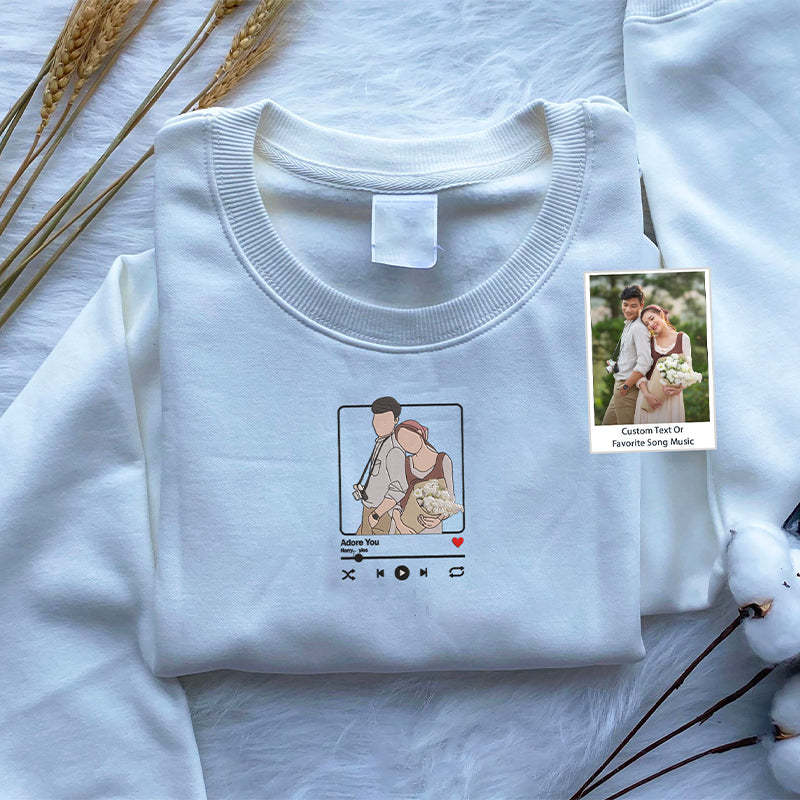 Christmas Gifts Custom Roman Embroidered Sweatshirt Portrait Music Player Couple Family Gift