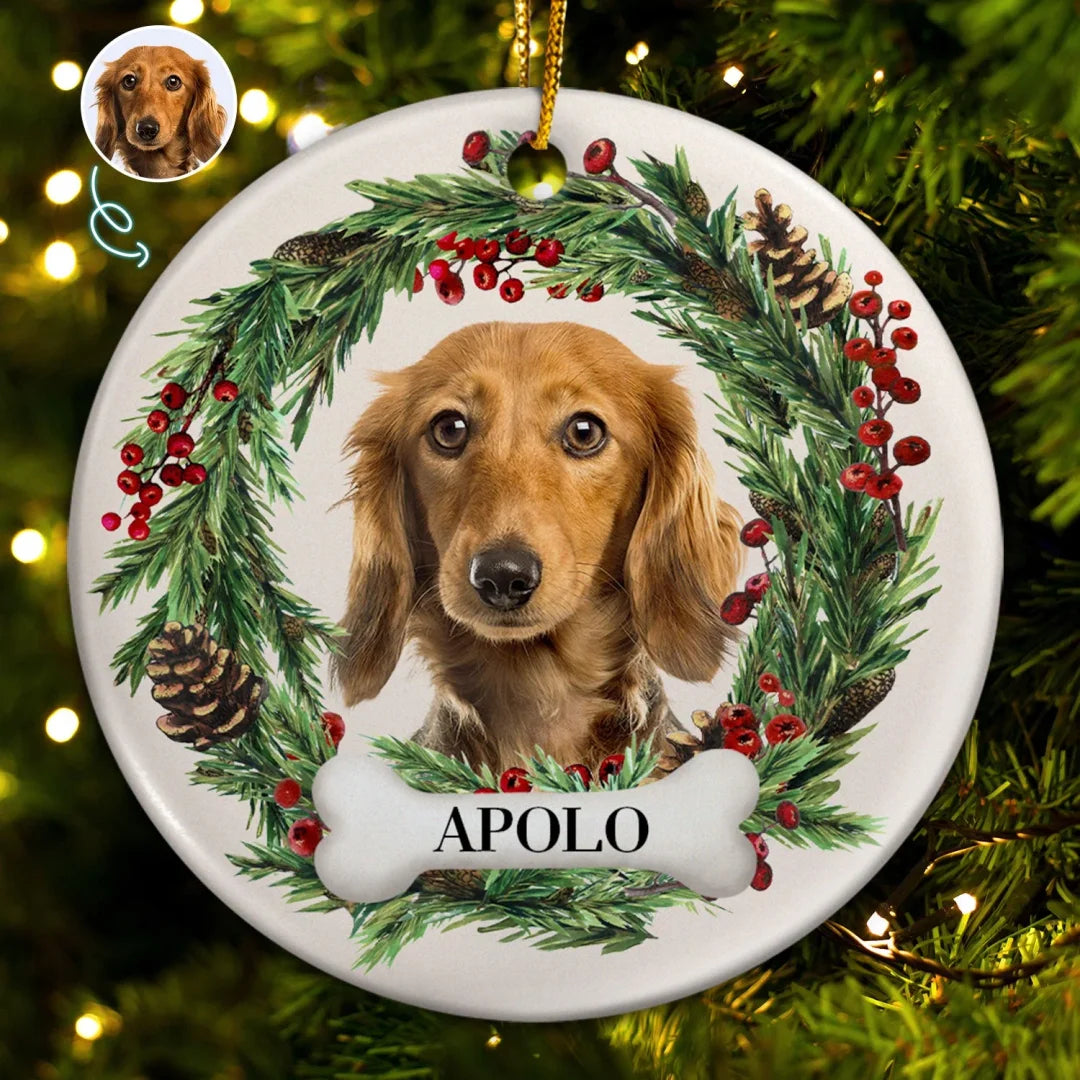Custom Photo Lovely Pet Face - Christmas Gift For Pet Lovers, Pet Memorial - Personalized Circle Ceramic Ornament-ilovevango