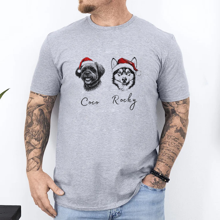 Custom Multiple Pets Christmas Sweatshirt - Personalized Dog/Cat Santa Hat Graphic Crewneck