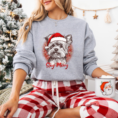 PetFiestas® Custom Pet Santa Hat Sweatshirt with Christmas Circle Background