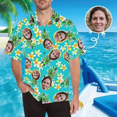 Design Your Own Hawaiian Shirt with Face Australia Flower Pineapple Aloha Shirt Birthday Vacation Party Gift-ilovevango