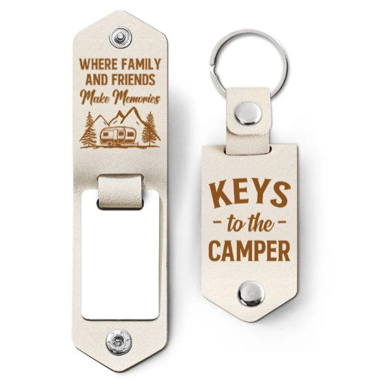 Custom Photo Keys To The Camper - Gift For Camping Lovers - Personalized Leather Photo Keychain