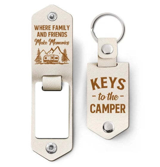 Custom Photo Keys To The Camper - Gift For Camping Lovers - Personalized Leather Photo Keychain