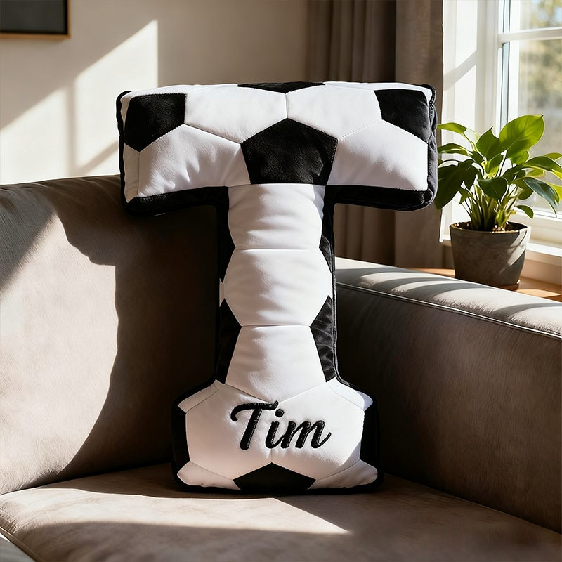 Personalized Soccer Ball Letter Pillow with Custom Name Design