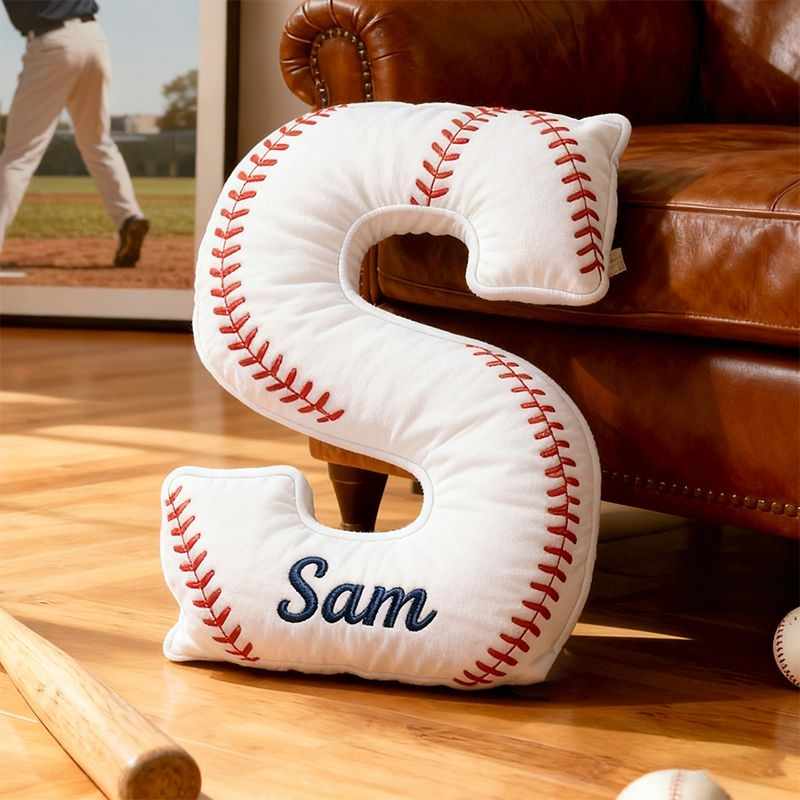 Personalized Baseball Letter Pillow with Custom Name for Sports Fans