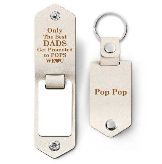 Custom Photo Only The Best Dad - Gift For Grandpa - Personalized Leather Photo Keychain