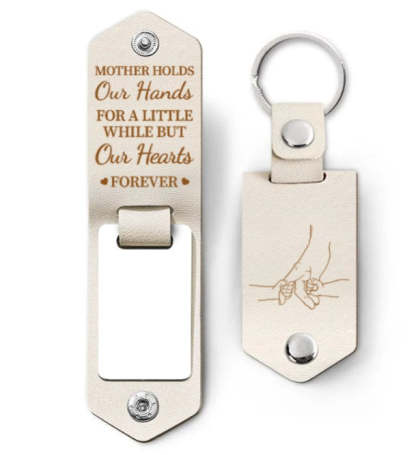 Custom Photo Mother Holds My Heart Forever - Gift For Mom, Mama - Personalized Leather Photo Keychain-ilovevango