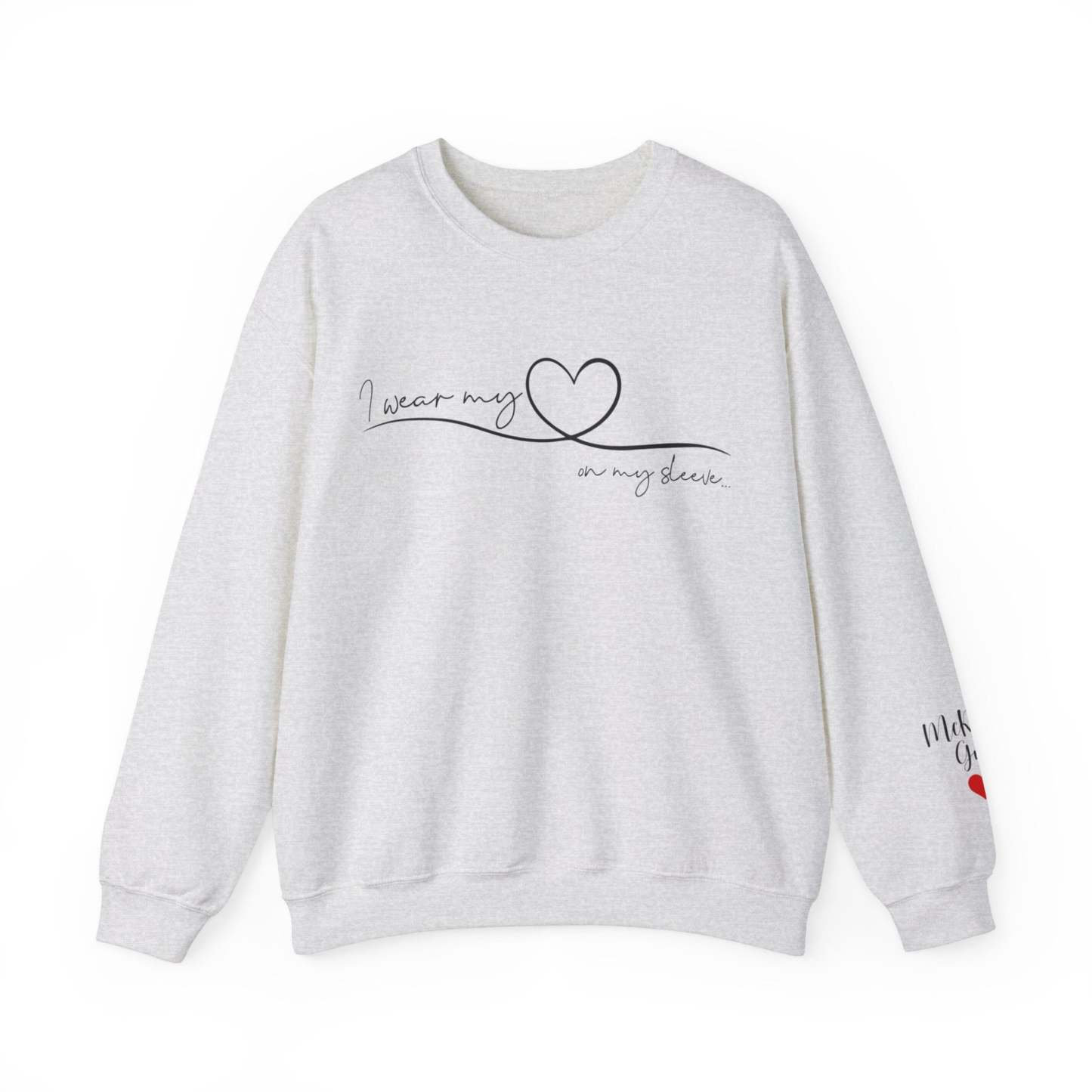 I Wear My Heart On My Sleeve Sweatshirt With Kid Names, Custom Mom Sweatshirt, Kids Names On Sleeve-ilovevango