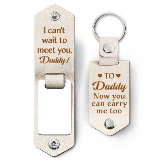 Custom Photo Daddy I Can't Wait To Meet You - Personalized Leather Photo Keychain-ilovevango