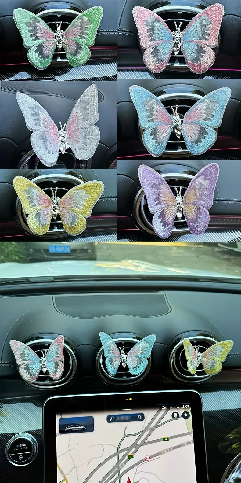embroidered butterfly car decoration 3d butterfly ornaments moving butterfly car decoration details 1