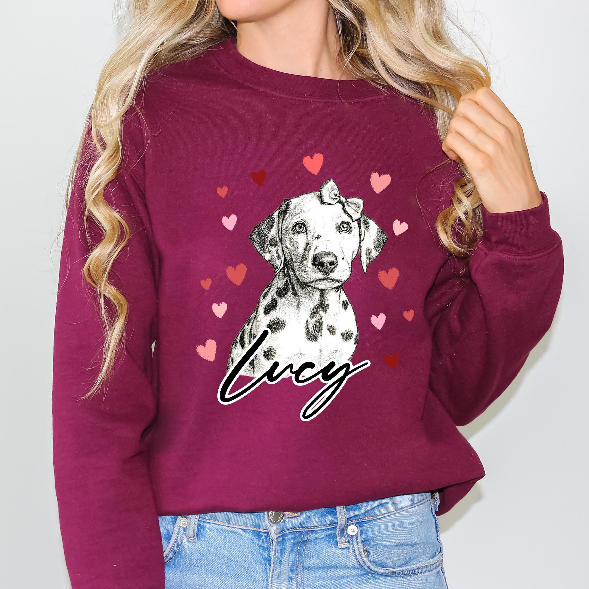 Custom Dog Heart Printed Shirt with Photo, Valentine Dog Sweatshirt Dog Mom Tee