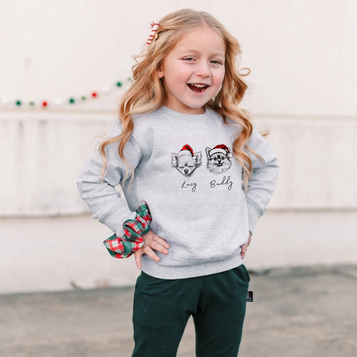 Custom Multiple Pets Christmas Sweatshirt - Personalized Dog/Cat Santa Hat Graphic Crewneck