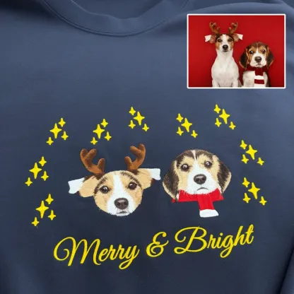 Custom Christmas Pet Embroidered Sweatshirt, Custom Pet Face Hoodie Sweatshirt T-shirt