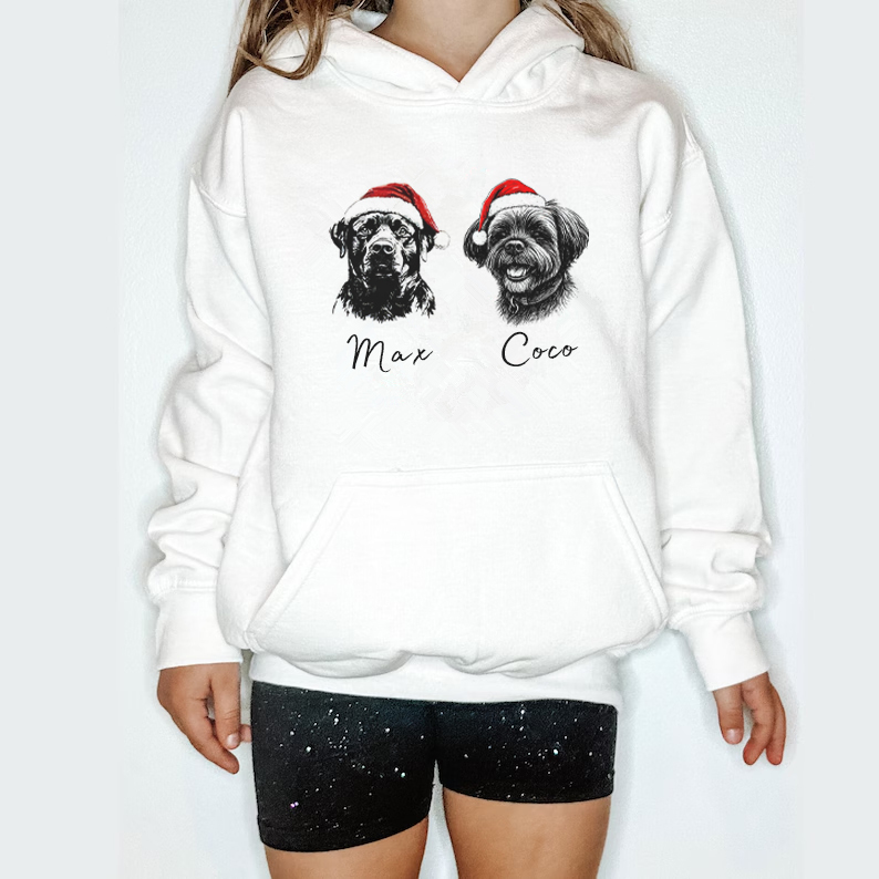 Custom Multiple Pets Christmas Sweatshirt - Personalized Dog/Cat Santa Hat Graphic Crewneck