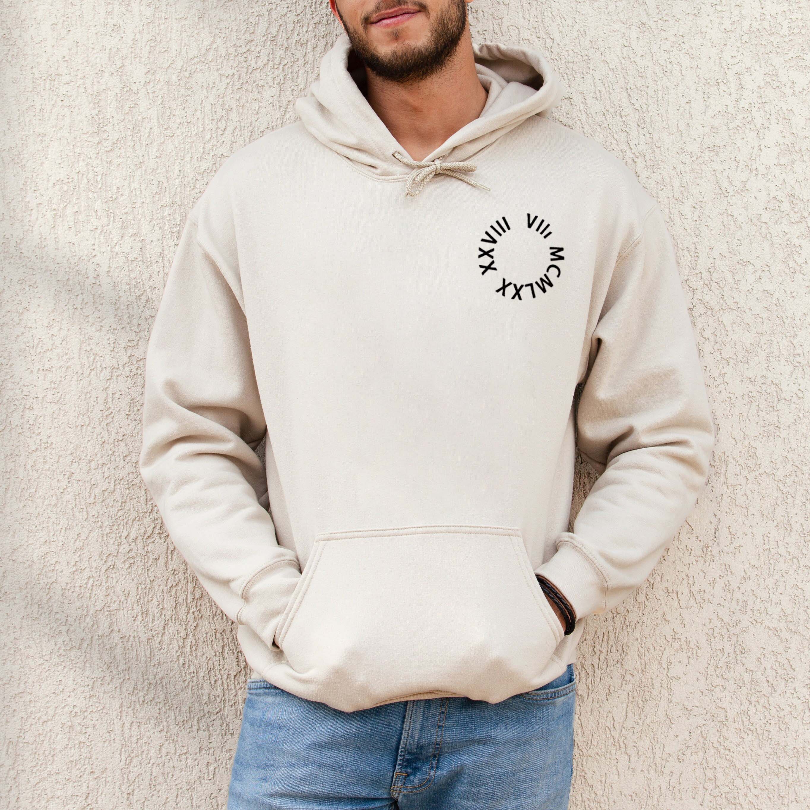 (Round) Custom Embroidered Roman Numeral Date Couple's Crewneck