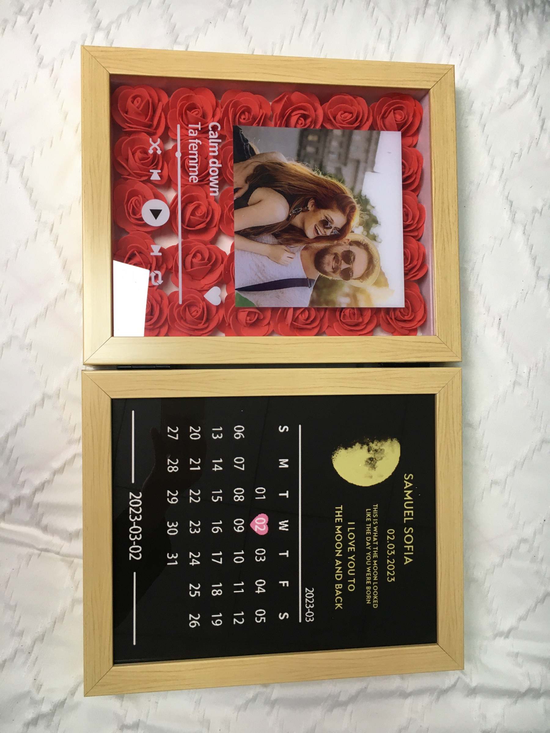 (Square With Song) Custom Flowers Frame with REAL MOON PHASE Anniversary Calendar