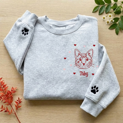 Custom Pet Portrait Embroidered Sweatshirt with Hearts Design, Valentine's Day Gift- Stylish Outline Style